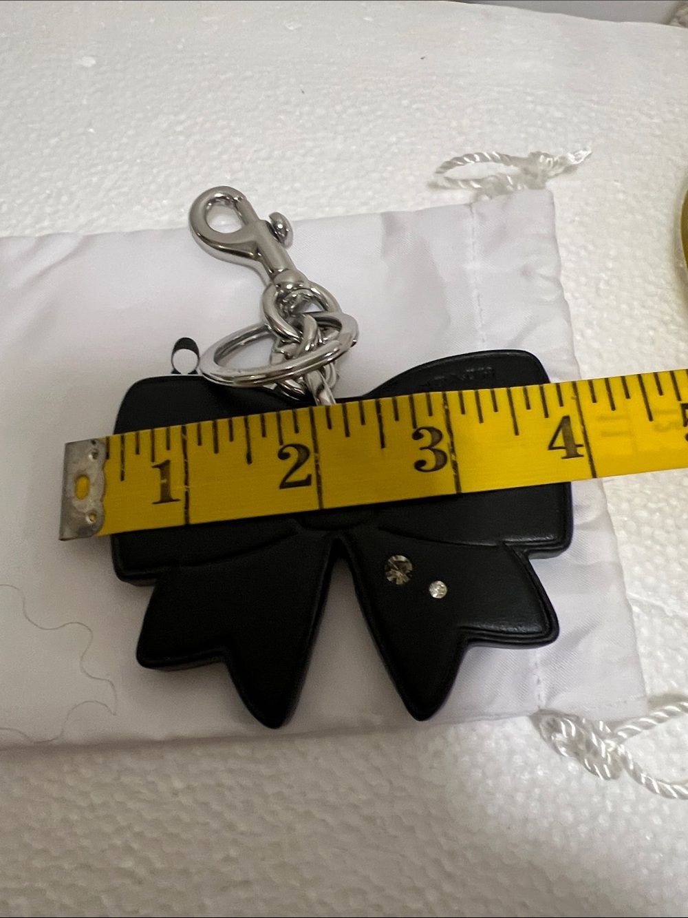 COACH Bow Bag Charm Gem Ribbon Black Leather - Picture 5 of 6